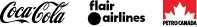 Coca Cola, Flair Airlines, and Petro-Canada Logos